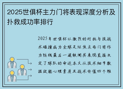 2025世俱杯主力门将表现深度分析及扑救成功率排行